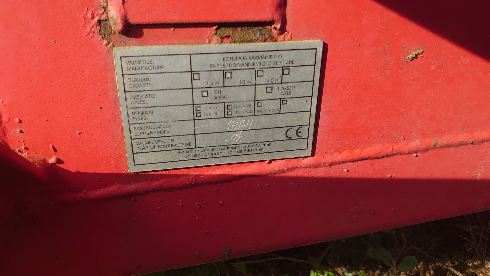 Lietevaunu 10m3, käytetty