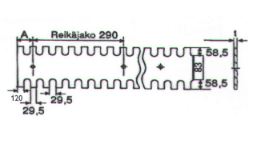 Suorat hammasterät HB500 290mm jako, rei'iys yhdessä rivissä